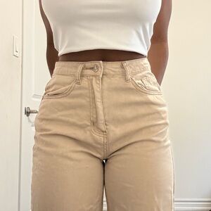 Beige High-Waisted straight leg jeans